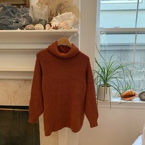 Free People chunky knit sweater rust color size XS long sleeve turtleneck roomy